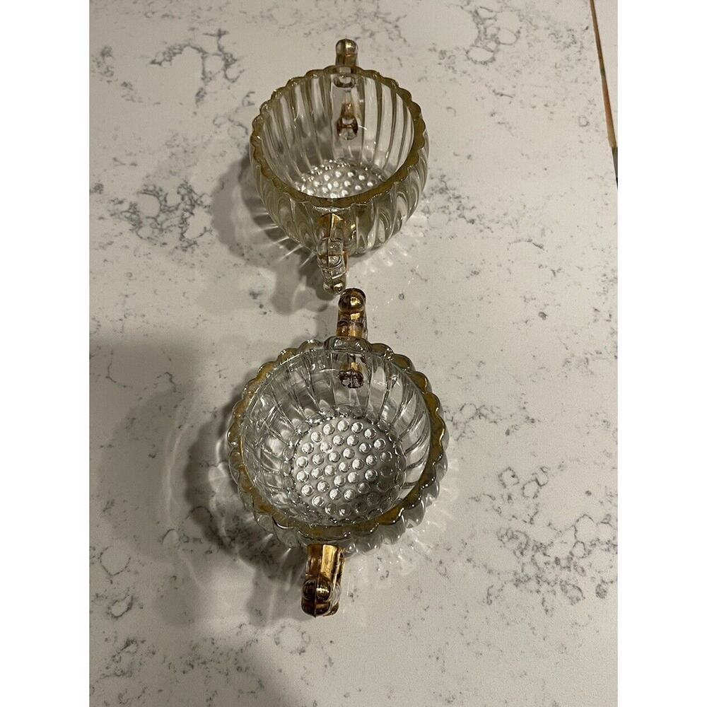 Vintage Jeanette Glass Double Handle (2) Sugar Set Gold Trim 1940s - Picture 2 of 7